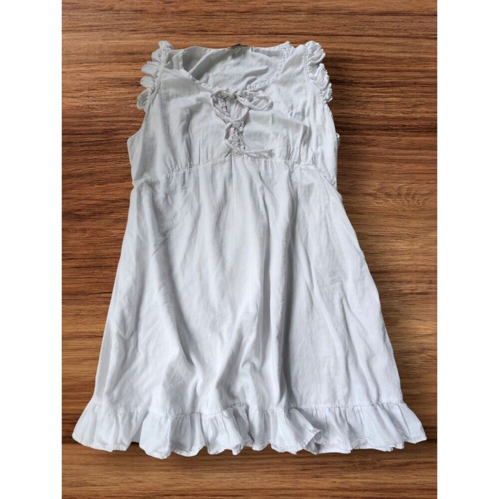 StarkX White Amadi Ruffle Sleeve Mini Cotton Guaze Summer Dress. Sz. L